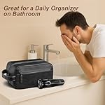 Travel Toiletry Bag for Men and Women, Travel Shaving Dopp Kit Water-resistant Bathroom Toiletries Organizer PU Leather Cosmetic Bags (Black) - Image 5