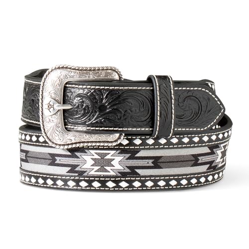 ARIAT Men's Southwest Inlay Buck Stitch Lacing Belt, Black, 38