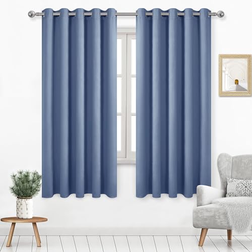 DWCN Blackout Curtains for Bedroom Extra Wide 60" x 63" 2 Panels Dusty Blue