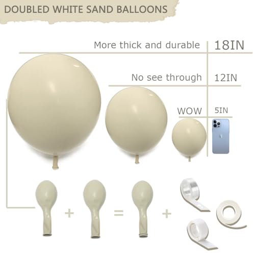 Image of Double Stuffed White Sand Balloons Different Sizes 18In 12In 5In Light Grey Pastel Balloon Garland Kit Off White Balloon Arch For Birthday Baby Shower Bridal Wedding Neutral Boho Theme Party