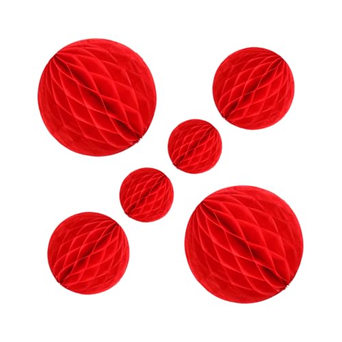 SHINEOFI Bolas de Panal de Papel Rojo Colgantes 6 Piezas 10Cm 20Cm 30Cm Decoración para Fiesta de Año Bodas y San Valentín Adornos Reutilizables para Ambiente Festivo