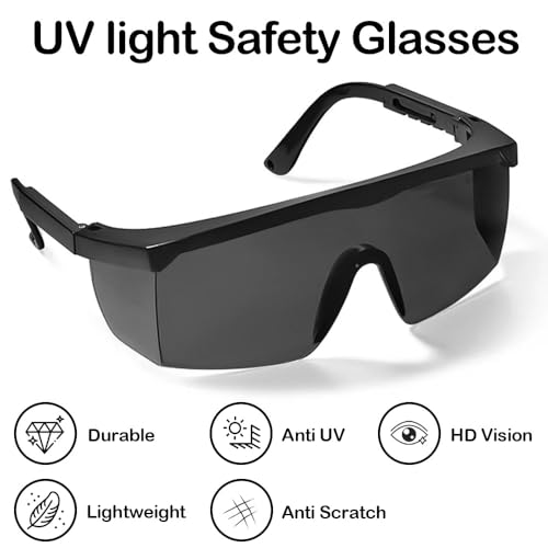 UV Light Safety Glasses Protection,UVC 400 Blue Light Blocking Protective Glasses Goggles ,Ansi Z87 Adjustable Temples Eyewear, Shaded Shatterproof Scratch Resistant Safe Sunglasses Black Color
