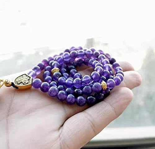 ALBASHAN Tasbih 2021 Natural purple Amethysts 99beads bracelet Islamic Eid gift Gold Tassel for women rosary bead Muslim turkish Jewelry (6mm x 99beads)