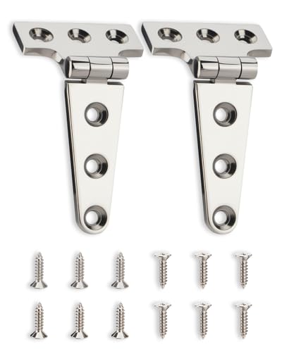 Turnirace 316 Stainless Steel 4 in x 2 in T Hinges Marine Grade Heavy Duty Hinges with Screws for Hatch Yacht Gate Door Fence Barn Cabinets Windows (2 Pack)