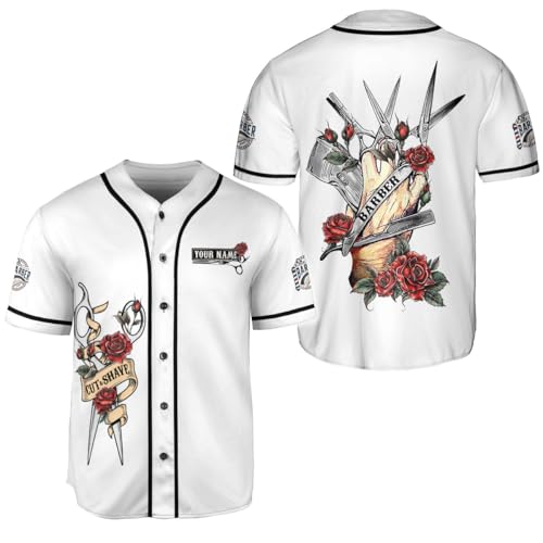 MonkeyVan Personalized Baber Shop Baseball Jersey, Hairdresser Baseball Jersey Barber Life Pole Scissors Barber Blade Barber19 Multicolor