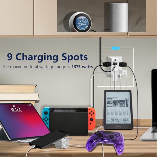 LIDER 6 Outlet Surge Protector Extender with 20W 4.2A 3 USB Type A/C Chargers, 1500 Joules, Multi Plug Wall Charger for Home Office, UL-Listed, White