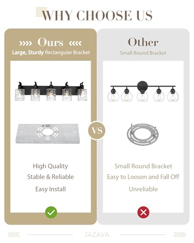 Image of Bathroom Vanity Light Fixtures 5-Light Hammered Glass Modern Wall Mounted Over Mirror Black - VL01BKH-5