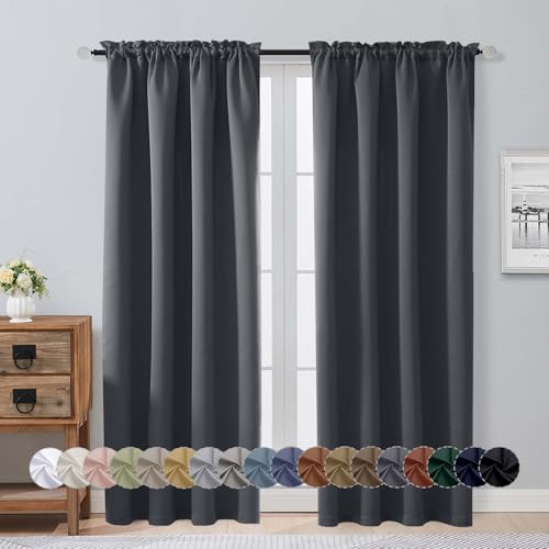 Image of Aiyufeng Grey Blackout Curtains for Bedroom 72 Inch Length 2 Panels Set, Privacy Thermal Insulated Rod Pocket Door Window Curtains for Patio French Door Front Door, W40 x L72 Inch, Grey