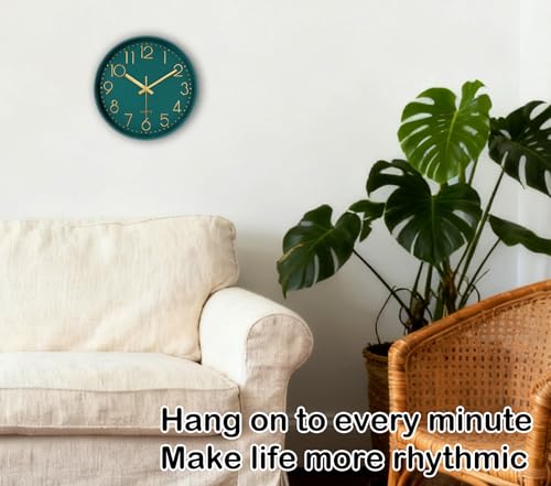 Image of Wall Clock, Silent Wall Clocks Battery Operated 10 Inch- Modern Non Ticking Analog Clock with Large Numerals Tempered Glass Clocks for Bedroom Living Room Kitchen Office Decor, Dark Green