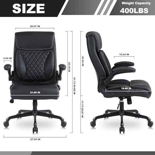 Youhauchair Executive Office Chair, Ergonomic PU Leather Computer Desk Chair with Lumbar Support, Flip-up Armrests and Adjustable Height, for Home Office, Black by Youhauchair - Image 6