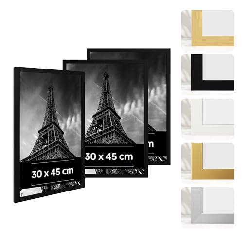 Estancia 3er-Pack Bilderrahmen aus Schwarzem Kunststoff, 30 x 45 cm – Rahmen mit Bruchsicherem Acrylglas – Moderner Fotorahmen für Wände und Tische