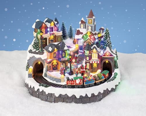 Caja de música navideña con tren con estación de efectos luminosos y movimiento 42 cm – L40,50 -W40,50 – H31,00 cm-37 LED – Selección de papelería Varzi desde 1956