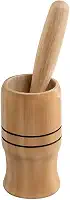 Pilão de Madeira com Socador, 12 cm de Altura, Utensílio para Temperos Amassador de Alho