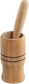 Pilão de Madeira com Socador, 12 cm de Altura, Utensílio para Temperos Amassador de Alho