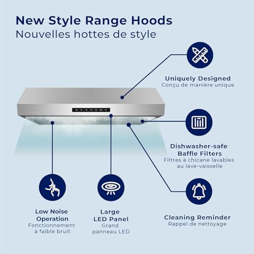 Image of Hauslane Range Hood 30 inch Under Cabinet,3-Way Venting Kitchen Range Hood | Heavy Duty Hood Range, Quiet Vent Hood | Dishwasher Safe Baffle Filters, Stainless Steel Range Hoods PS60