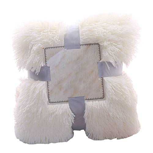 GODGETS Couverture Fausse Fourrure Douce Chaude pour Hiver Plaid Polaire Réversible Couvre-Lit à Poils Longs en Polyester pour Lit Canapé Sofa Entretien Facile Blanc 130×160 CM