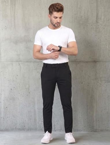 Image of MiraMichi Slim Fit Men's Formal Mid Rise Trousers - Solid Lycra Blend, Ideal for Formal Occasions, Stylish
