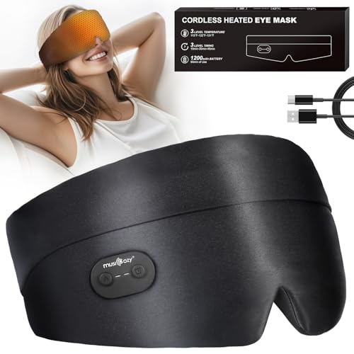 Musicozy Heated Eye Mask for Dry Eyes,Cordless Warm Eye Compress Sleep Mask,3 Heat Levels Electric Eye Heating Pad for Eye Strain Relief & Fatigue,Ideal Gifts for Men Women,Sleep, Meditation,Travel