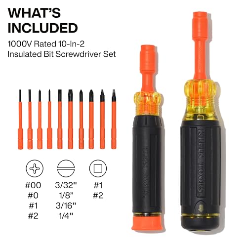 Image of Klein Tools 32310INS 10-in-2 Insulated Multi-Bit and Multi-Bit Precision Screwdriver Set, Auto-Locking Collar, 1000V Rated, In-Handle Bit Storage