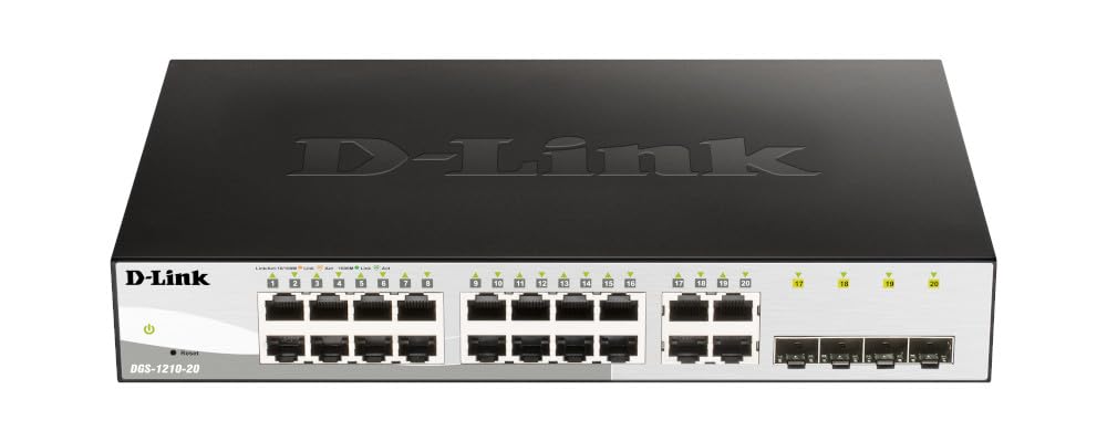 D-Link DGS-1210-20/E 20-Port Gigabit Smart Switch (16 x 10/100/1000 Mbit/s Base-T-Ports und 4 x 100/1000 Mbit/s Combo) - Nur EU-Netzkabel