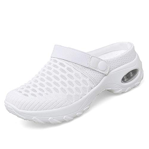 Trsorini Zuecos para mujer, sandalias de malla con plataforma de cojín de aire, sandalias ligeras para mujer, zapatos de playa para exteriores, zapatos de caminar, A/blanco, 42 EU