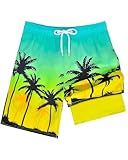 Resiprolty Boys Swim Trunks Size 14-16 with Compression Liner Boy Swim Shorts Quick Dry Boys Bathing Suit Swimsuit Swimwear Kids Beach Board Shorts Athletic Running Swimmming Trunks Coconut Tree