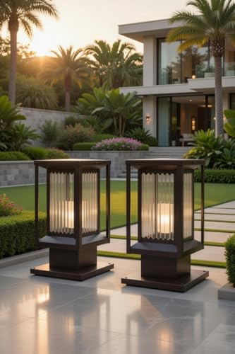 Image of Weldecor Outdoor Waterproof Gate Lights Pillar Light for Main Gate Compound Wall Boundary Garden Home Entrance Decorative LED compitable Post Lamp Antique Bronze (Pack of 2)