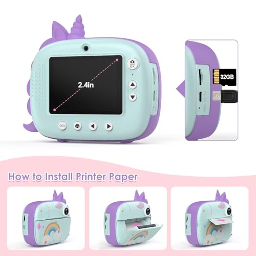 Image of Kids Instant Print Camera, Selfie Digital Camera for Kids with Print Paper & 32G Card, 2.5K Video, Color Pens for DIY, Fun for Girls Boys 3-12 Years Old (CAM42)