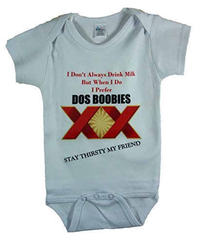 Dos Boobies Funny Baby Romper - Great Baby Shower Gift (3-6 Mo, White)