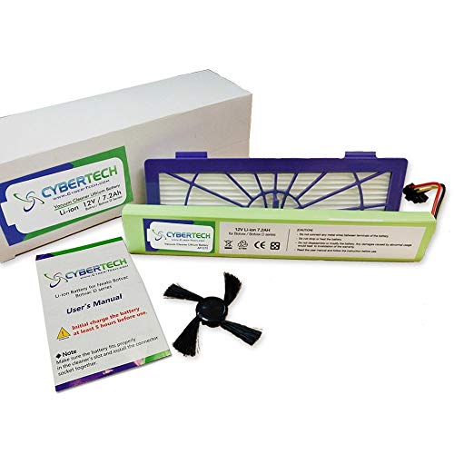 CyberTech High Capacity 7200 mAh Lithium Ion Replacement Battery for Neato Botvac Series 70e 75 80 85 and Botvac D Series D75 D80 D85 Robots, One Free Side Brush and One Free HEPA Filter Included