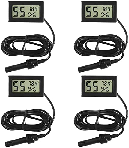 AITIAO 4 Pcs Mini Digital Hygrometer Thermometer Gauge with Probe Large Number LCD Display Temperature Fahrenheit Humidity Meter for Incubator Reptile Plant Terrarium Humidor Guitar Case Greenhouse