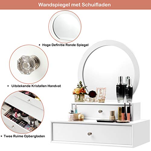 COSTWAY Tafelblad spiegel, ronde make-up spiegel met verwijderbare onderste lade, moderne stijl make-upspiegel… - Image 4