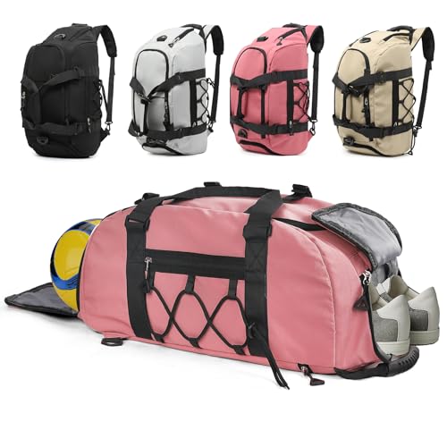 Outplea 30L Gym Duffle Bag for Men Women Gym Backpack with Shoes Compartment & Wet Pocket, Waterproof Sports Holdall, Pink