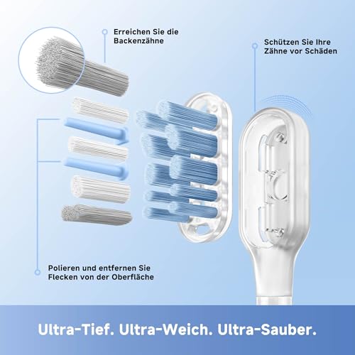 MOVA Fresh Pro 3DClean™ Elektrische Zahnbürste mit App, Schallzahnbürste für Erwachsene, 2 Bürstenköpfe und Reiseetui, 3-in-1-Ersatzbürstenkopf mit Halter, 30 Tage Akkulaufzeit, Silber – Bild 8