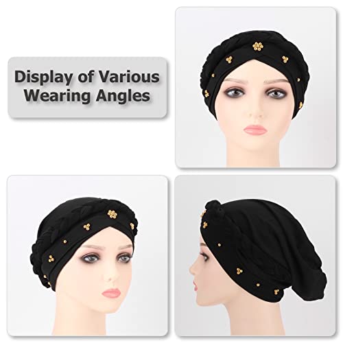 Image of DRESHOW Turban Pre-Tied Twisted Hat Thread African Head Wraps for Black Women Chemo Cancer Cap Braid Hair Cover