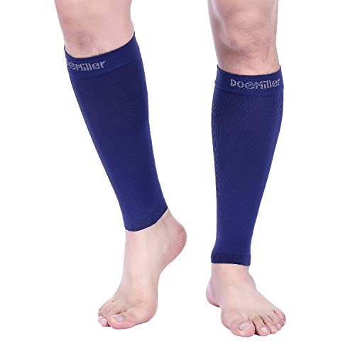 Image of Doc Miller Calf Compression Sleeve - 1 Pair 20-30mmHg Support (Dark Blue, Large) | Graduated Support for Running, Shin Splints, Calf Strain, Knee High, Small to 6XL Plus Size