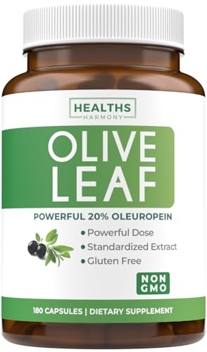 Super Strength Olive Leaf Extract Capsules - Vegan Non-GMO 750mg Olive Extract with 20% Oleuropein Antioxidant Supplement for Immunity Skin and Heart Health Support - Made in The USA (6 Month Supply)