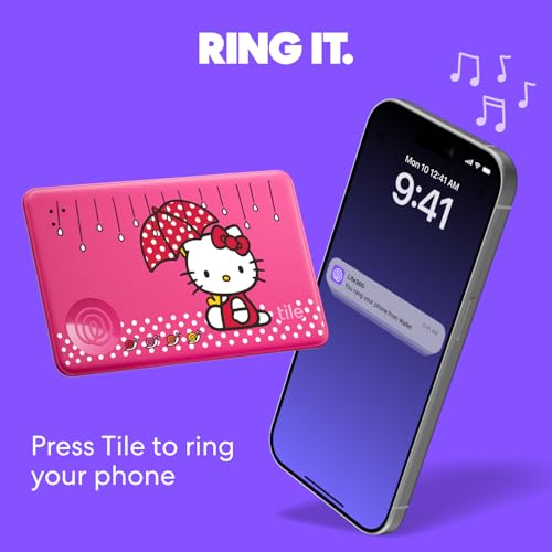 Image of Life360 Tile Starter Pack - Bluetooth Trackers and Item Finders for Keys, Wallets & More. Both iOS and Android Compatible. Phone Finder. 2-Pack, Mate /Slim (Tile x Hello Kitty: Rainy Day Adventures)