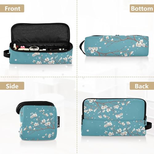 Estuche de viaje 2 en 1 para rizador con almohadilla resistente al calor y organizador para plancha de pelo, rizador, secador de cabello, diseño White Blossoms Teal miniatura 5