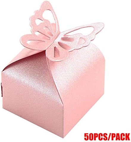K-Musculo DPKISS Favor Boxes 50pcs Pink Butterfly Wedding Girl Baby Shower Candy Treat Box Decoration Boxes