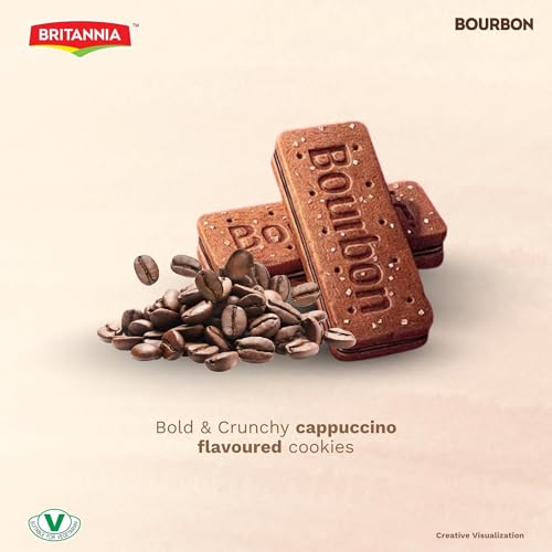 Image of Britannia Bourbon Cappuccino Flavoured Creme Biscuits, Chocolate Sandwich Cookies with Coffee Cream Filling, 400g (14.11 oz)