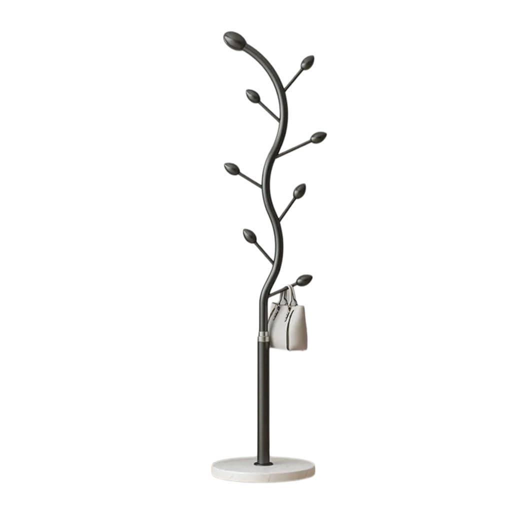 HRGKLMN Freestanding Coat Stand Metal, Sturdy Coat Rack with Marble Base 8 Hooks, Modern Wardrobe for Hallway Bedroom, Simple Coat Hanger Stand for Living Room,Schwarz,weißer Sockel