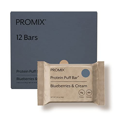 Promix Protein Puff Bars, 12-Pack - Blueberries & Cream - Marshmallow Crispy Treat - Great Tasting & Healthy On The Go Snack - High Protein & Low Calorie - Non-Gmo & Free From Gluten, Soy, & Corn #TOP24
