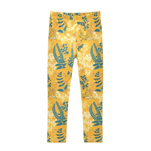 KLL Ferns Vintage Botanical Saffron Little Girls Legging Comfortable High Waisted Pants Gym