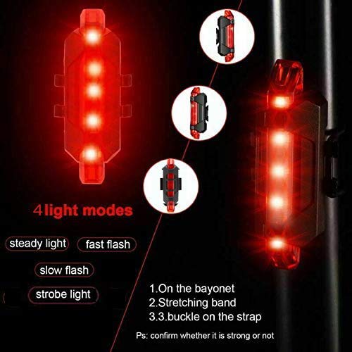 VJK USB wiederaufladbare Fahrradbeleuchtung vorne und hinten, 2 Stück Scooter-Licht, 5 LEDs, 4 Modi, vorne und hinten, Blinklicht, Sicherheitswarnlampe - 4