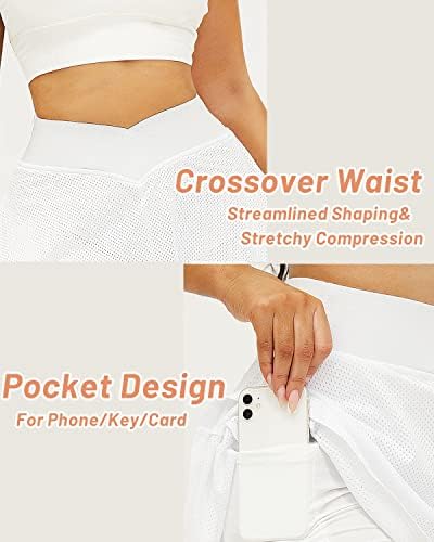 TZLDN Women's Pleated Tennis Skirt with Shorts Pockets High Waist Athletic Mini School Skirt Workout Sport Golf Skorts Skort #6Mesh - White, L