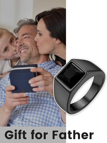 Signet Ring For Men, Drak Black Onxy Rings Gift For Father, Size 11 - Thumbnail 2