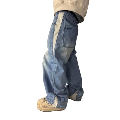 Owl's-Yard Men's Y2k Spring Casual Contrast Color Jeans Fashion Hip Hop Baggy Wide Leg Denim Pants with Multi Pockets2