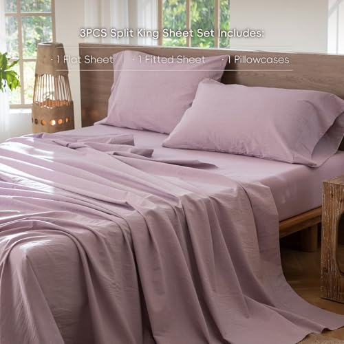Image of MooMee Sheet Set 100% Washed Cotton Linen-Like Extra Deep Pocket Twin | Relaxed Linen-like Texture. Soft, Breathable & Lightweight Comfort. 15-19 inch Extra Deep Pocket with All-around Elastic