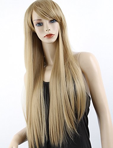 ATOZHair New Arrival Long Straight Light Brown Synthetic Wig with Side Bangs